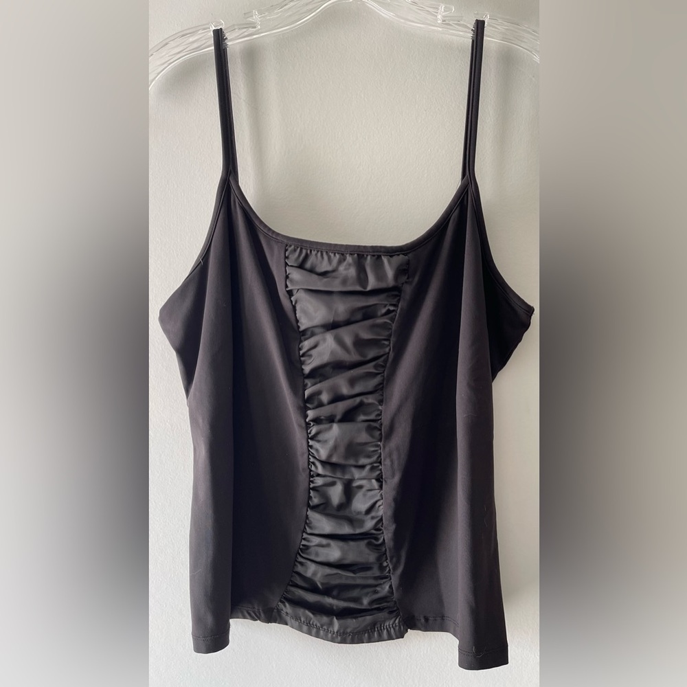 ETCETERA BLACK NYLON/SPANDEX TANK TOP-W/ ACCENT FRONT ROUCHING-LADIES SIZE XL